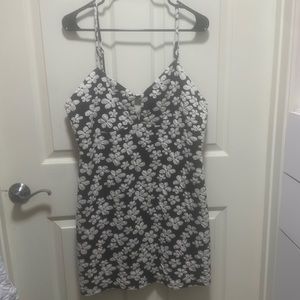Black and White Floral Open Back Dress